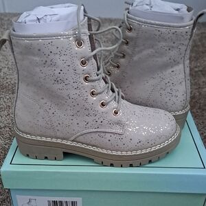 Beige Lace-Up Boots